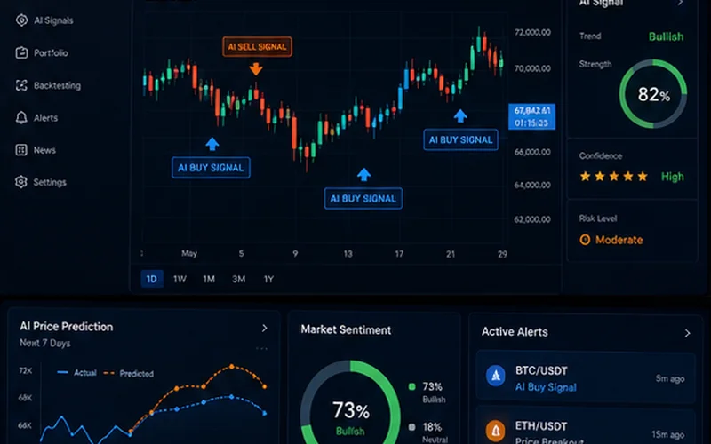 Immediate Bitwave AI trading dashboard highlighting live market signals, predictive analytics and price charts